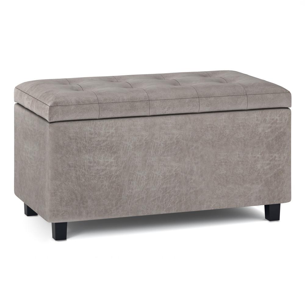 Distressed Grey Taupe Distressed Vegan Leather | Cosmopolitan Faux Air Leather Storage Ottoman