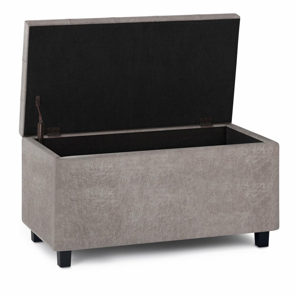 Distressed Grey Taupe Distressed Vegan Leather | Cosmopolitan Faux Air Leather Storage Ottoman