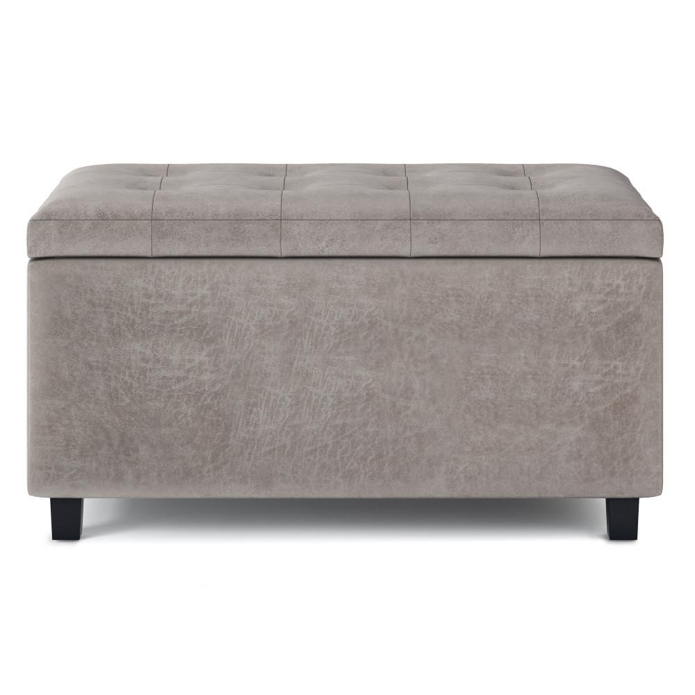 Distressed Grey Taupe Distressed Vegan Leather | Cosmopolitan Faux Air Leather Storage Ottoman