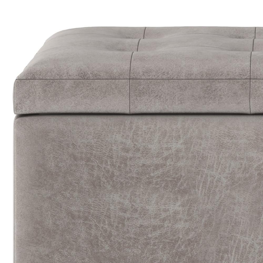 Distressed Grey Taupe Distressed Vegan Leather | Cosmopolitan Faux Air Leather Storage Ottoman