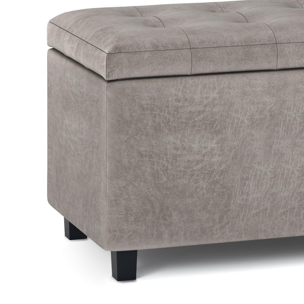 Distressed Grey Taupe Distressed Vegan Leather | Cosmopolitan Faux Air Leather Storage Ottoman