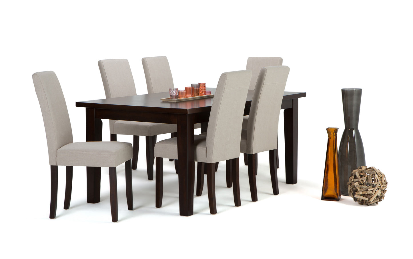 Light Beige Linen Style Fabric | Acadian 7 Piece Dining Set