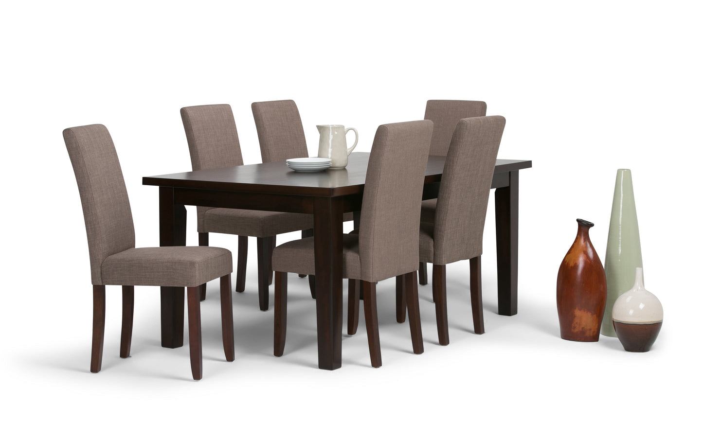 Light Mocha Linen Style Fabric | Acadian 7 Piece Dining Set