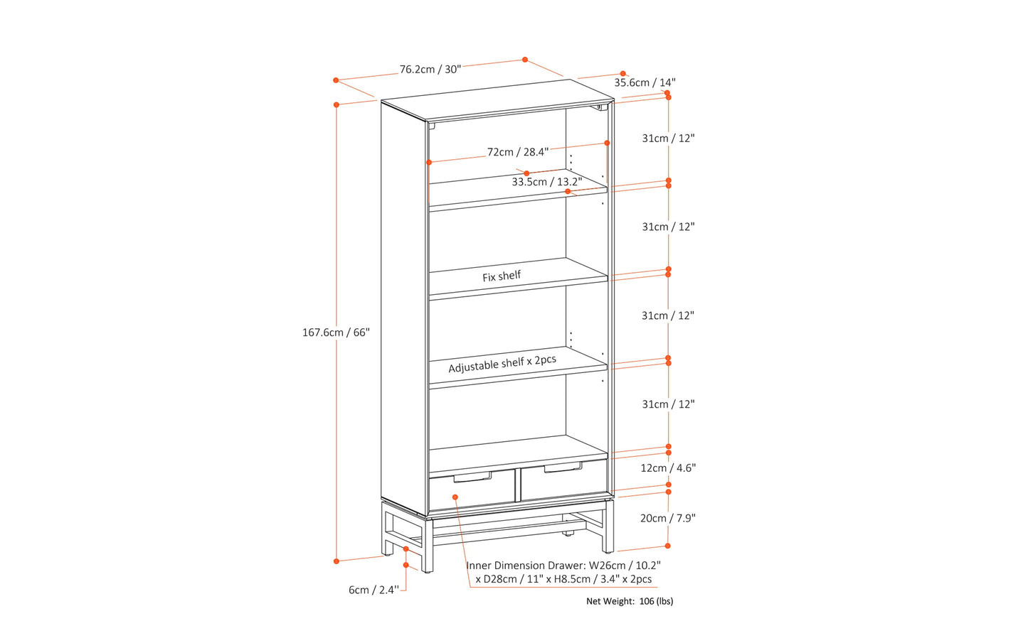 Banting 30W 4 Shelf Bookcase with Drawers (Set of 2)