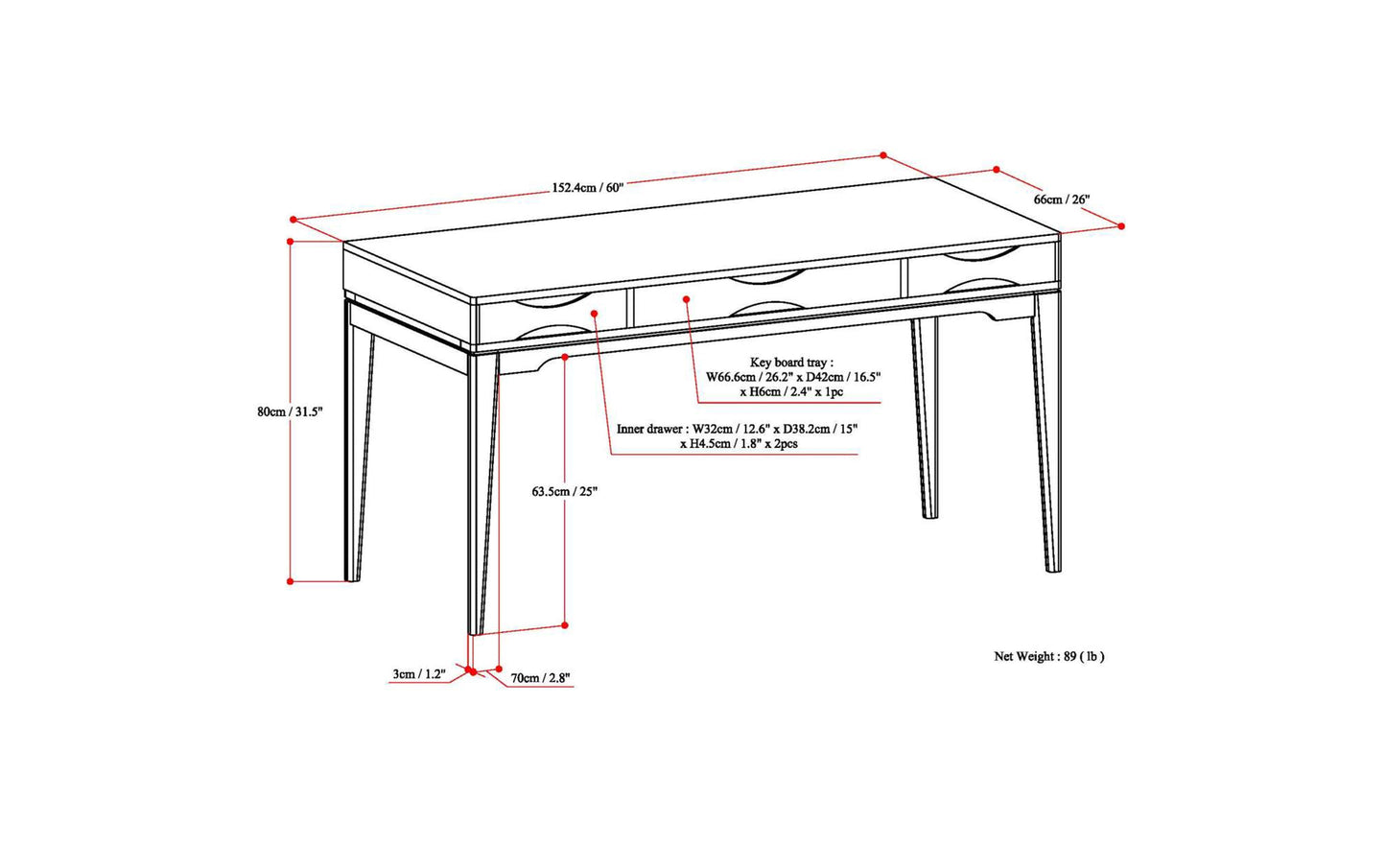 Black | Harper 60 inch Desk