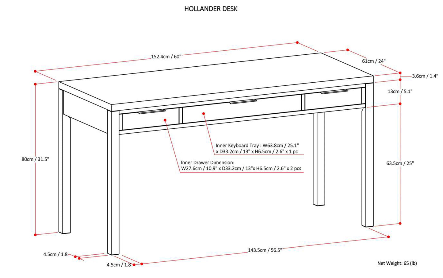 White | Hollander Solid Wood Desk