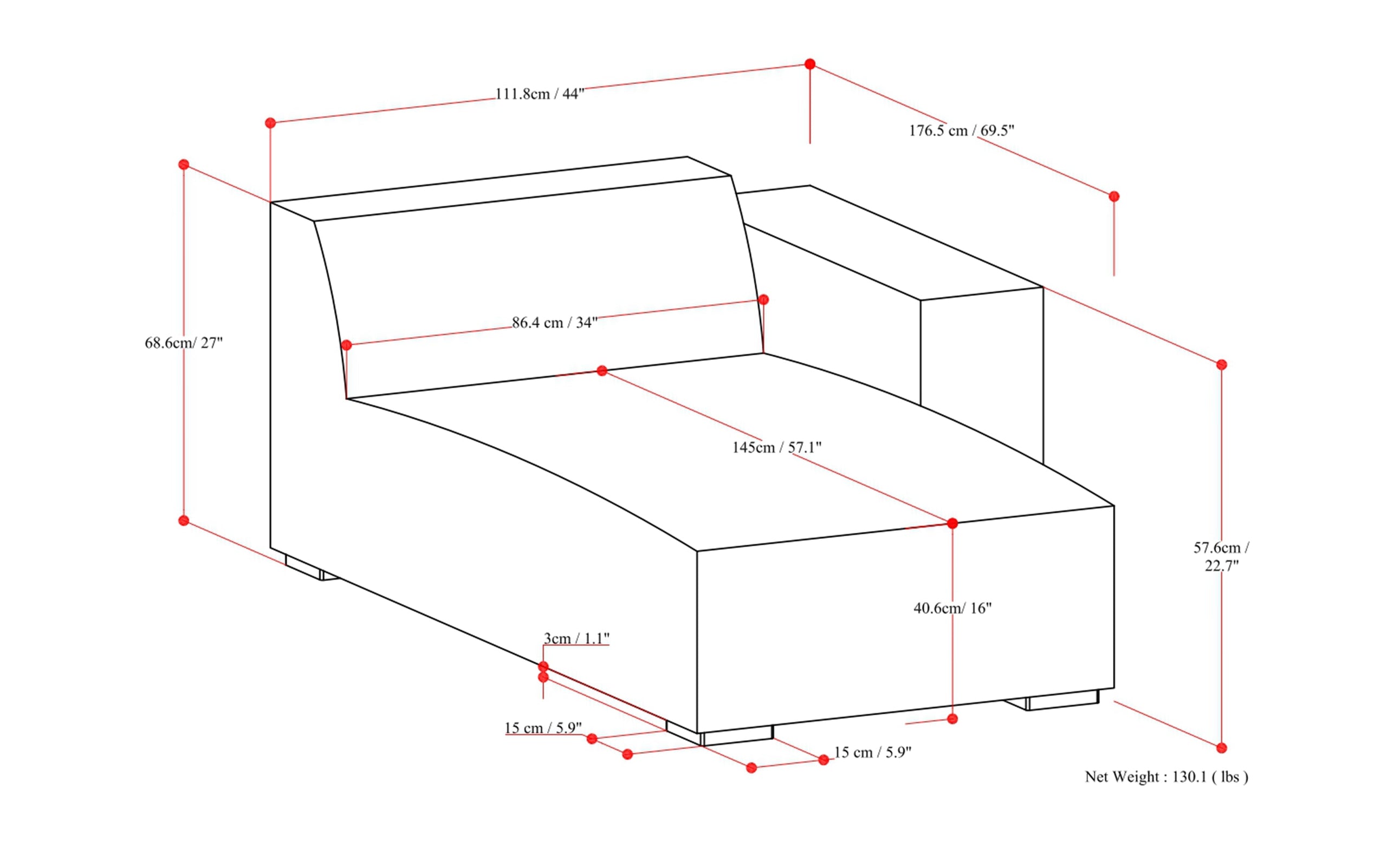 Pale Grey Performance Fabric |  Rex Right Chaise Module in Performance Fabric