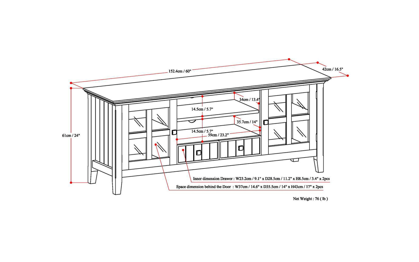 White | Acadian 60 inch TV Stand