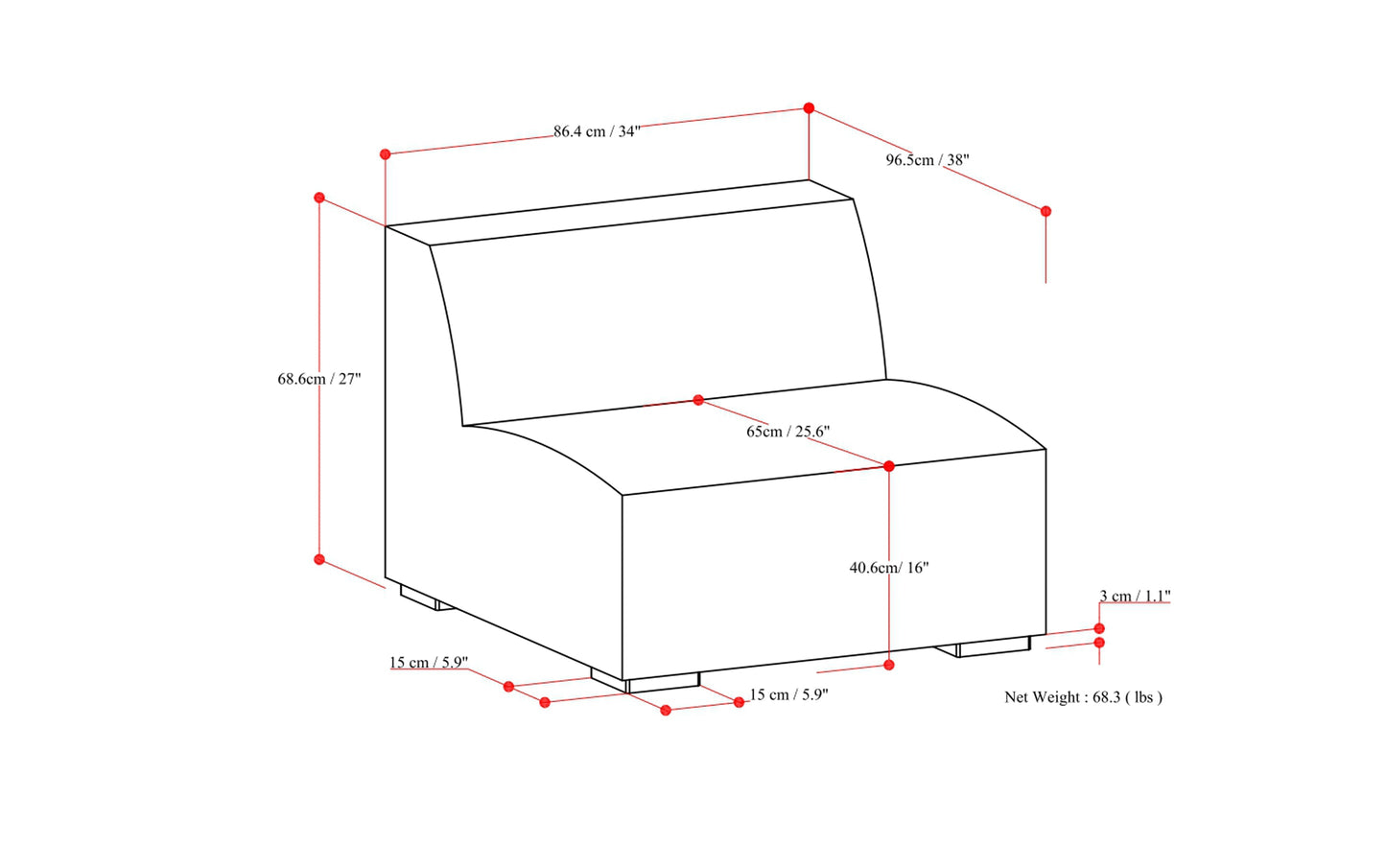 Pale Grey Performance Fabric | Rex Center Module in Performance Fabric