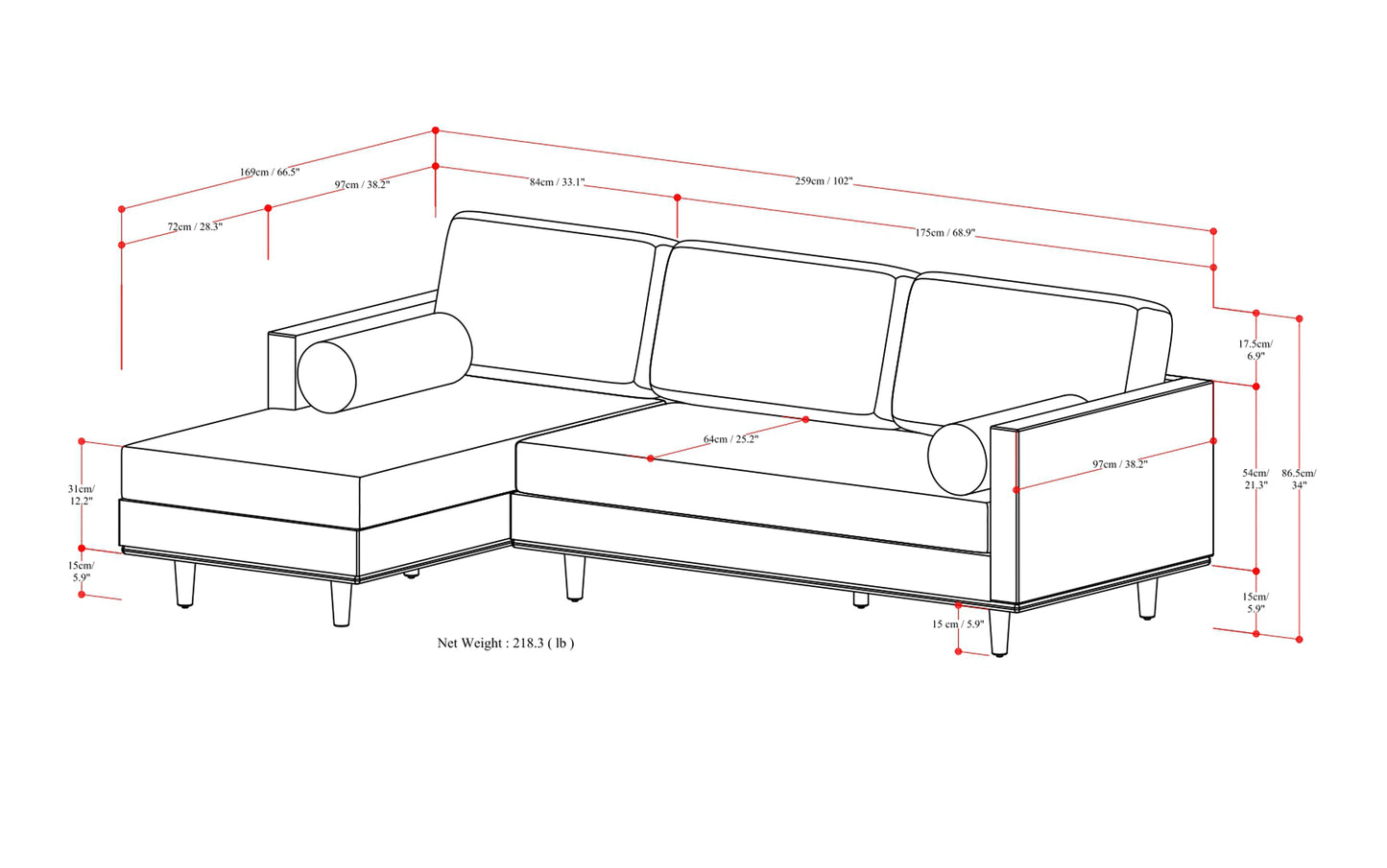 Caramel Brown Genuine Leather | Morrison Left Sectional in Genuine Leather