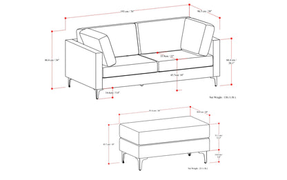 Cream Performance Fabric | Ava 76 inch Mid Century Sofa with Ottoman Set