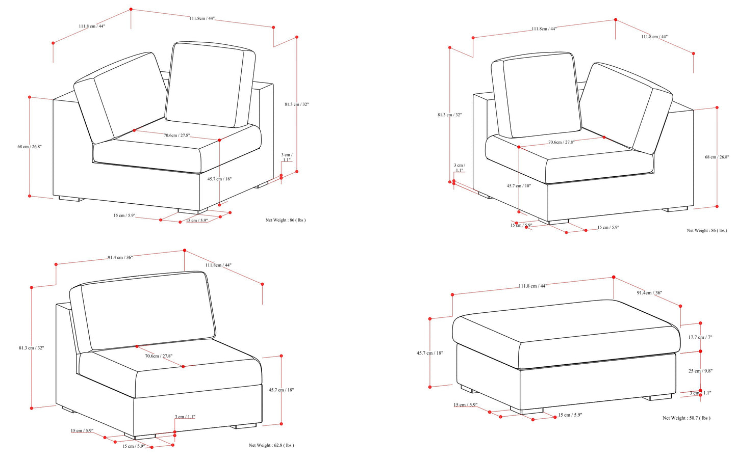 Jasmine 3 Seater Sofa and Ottoman