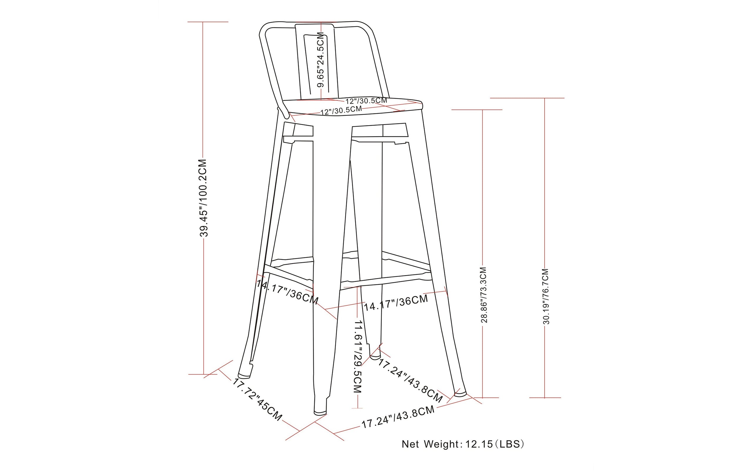 Black 30 Inch | Rayne 30 inch Metal Bar Stool (Set of 4)