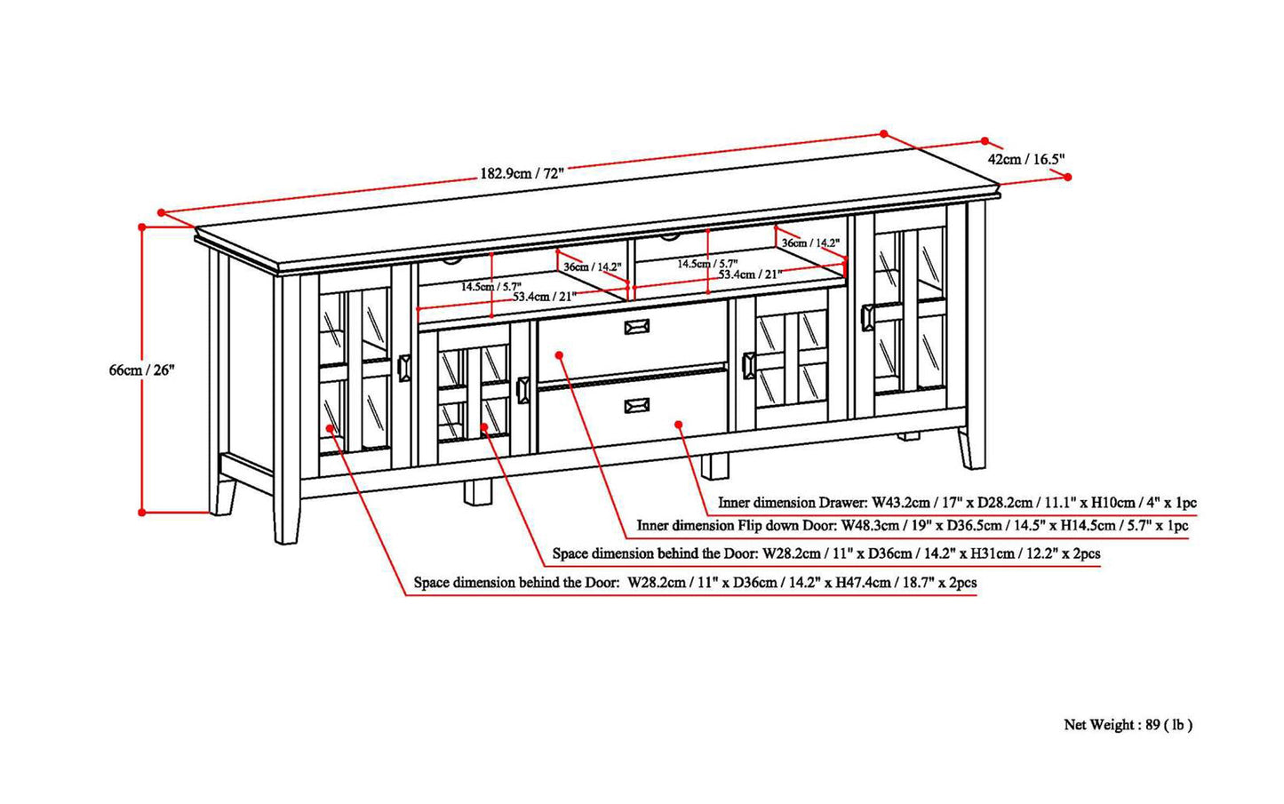 Tobacco Brown | Artisan 72 inch Tall TV Stand