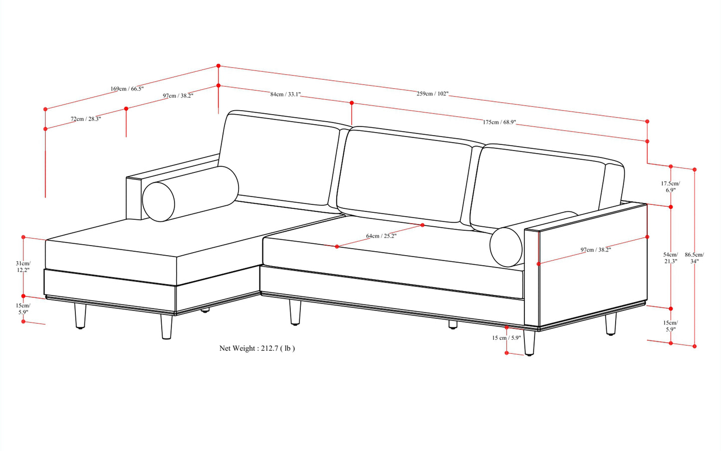 Charcoal Grey Woven-Blend Fabric | Morrison Left Sectional