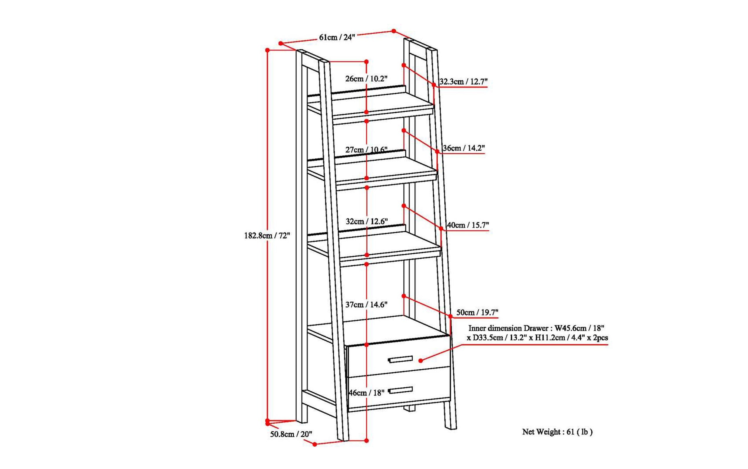 White | Sawhorse 24 inch Ladder Shelf with Storage