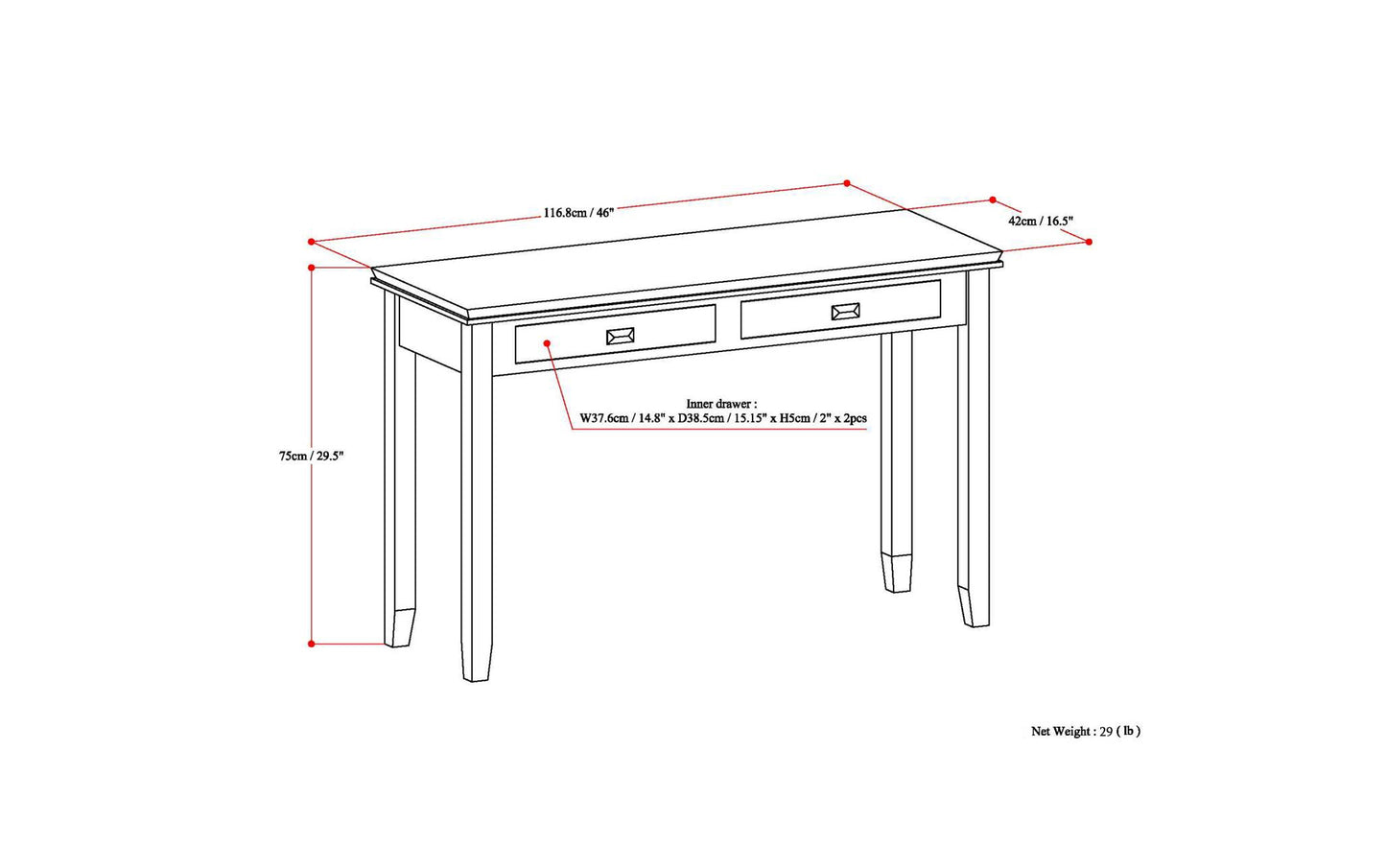 Natural Aged Brown | Artisan 46 inch Console Sofa Table