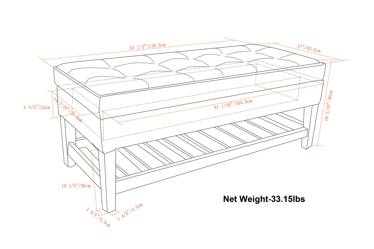 Tanners Brown Vegan Leather | Cosmopolitan Vegan Leather Storage Ottoman Bench