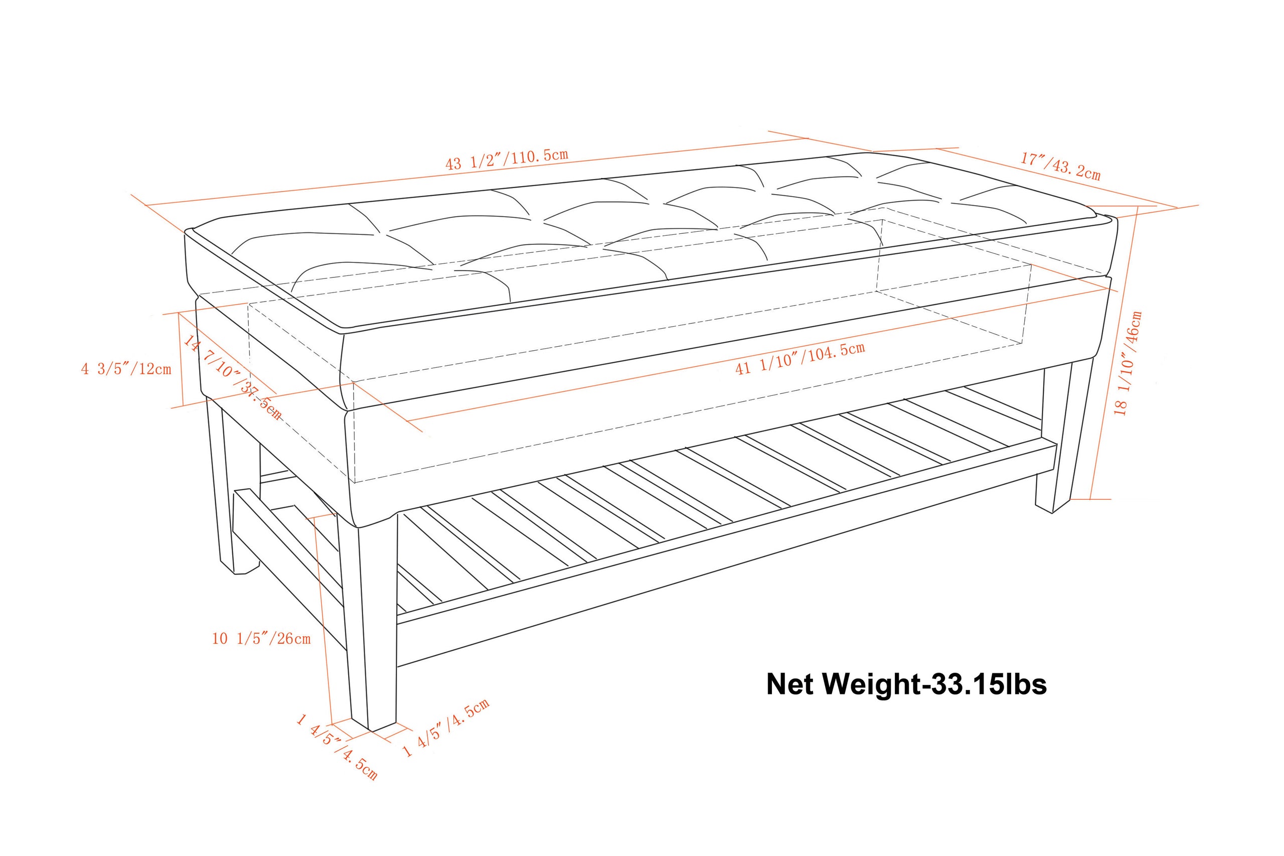 Tanners Brown Vegan Leather | Cosmopolitan Vegan Leather Storage Ottoman Bench