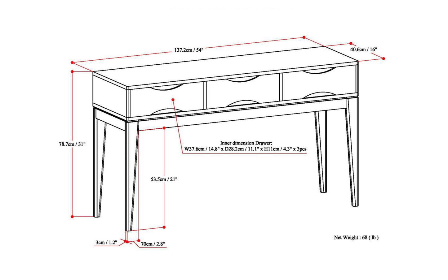  Black | Harper 54 inch Console Sofa Table