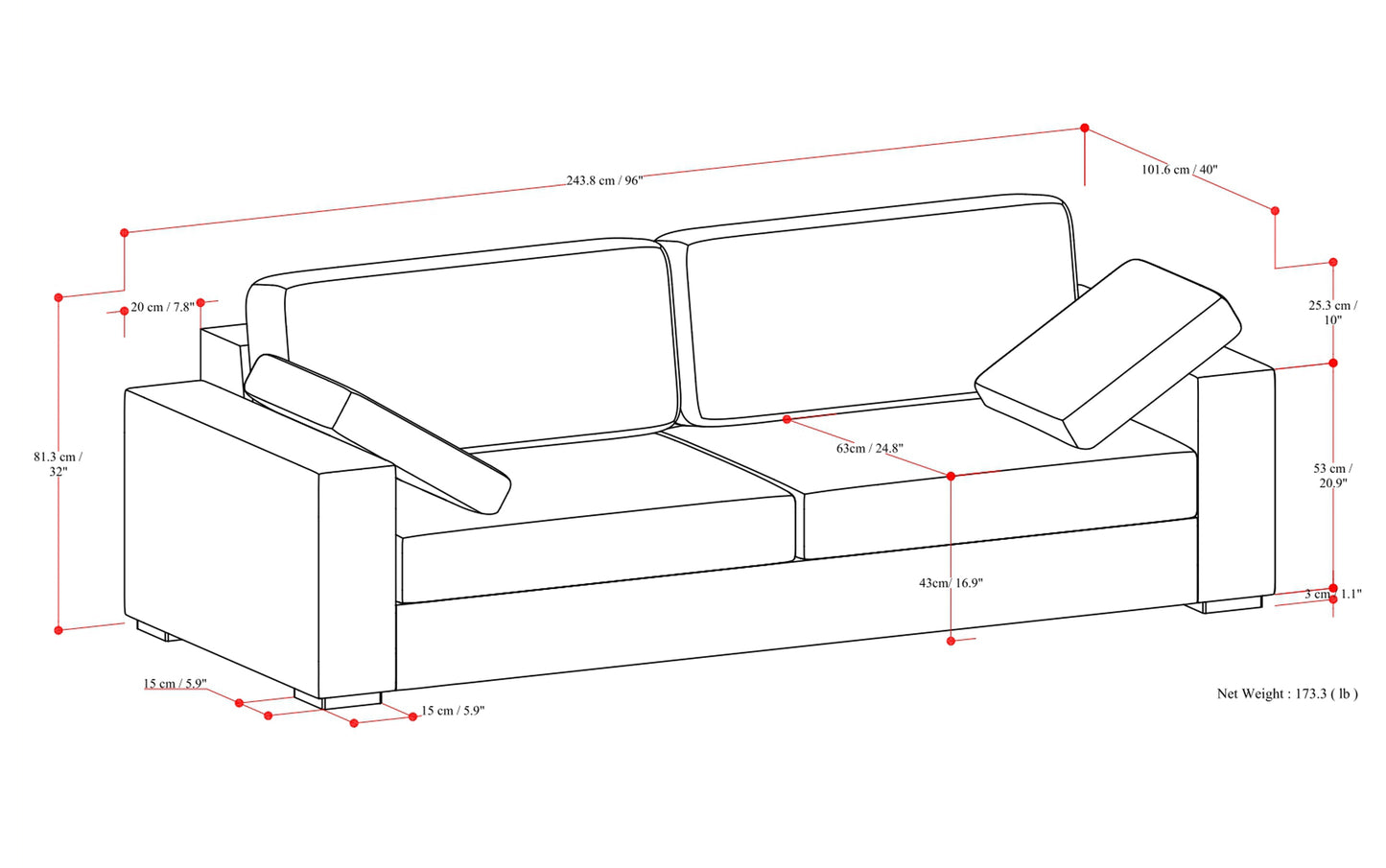 Cream Performance Fabric | Charlie 96 inch Deep Seater Sofa