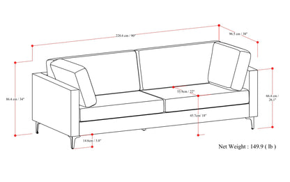 Pebble Grey | Ava 90 inch Mid Century Sofa