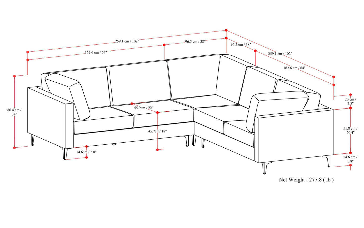 Pebble Grey | Ava Mid Century Corner Sectional