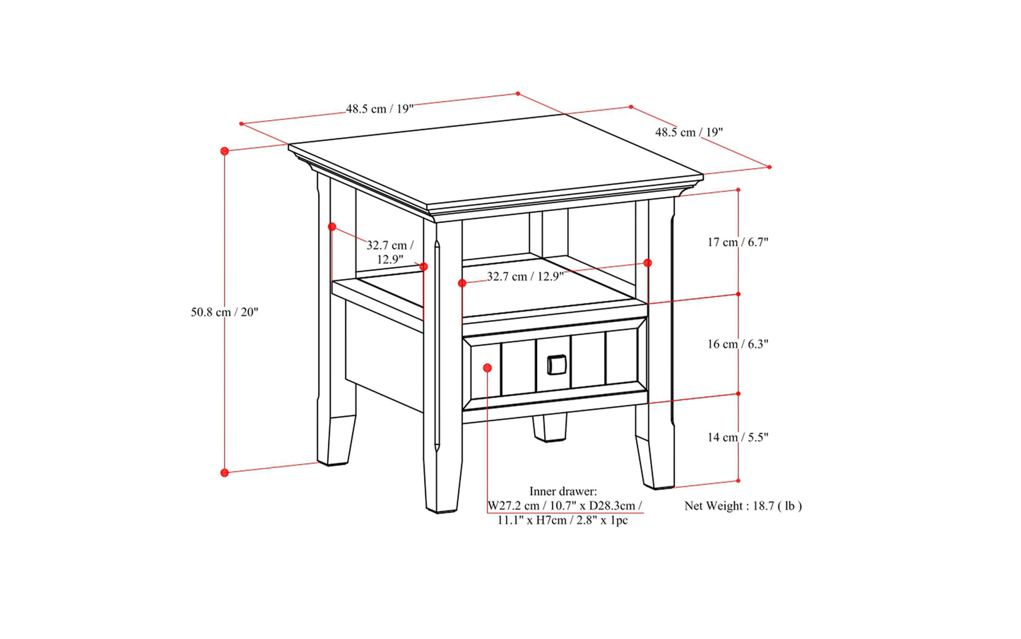 Black | Acadian End Table with Drawer