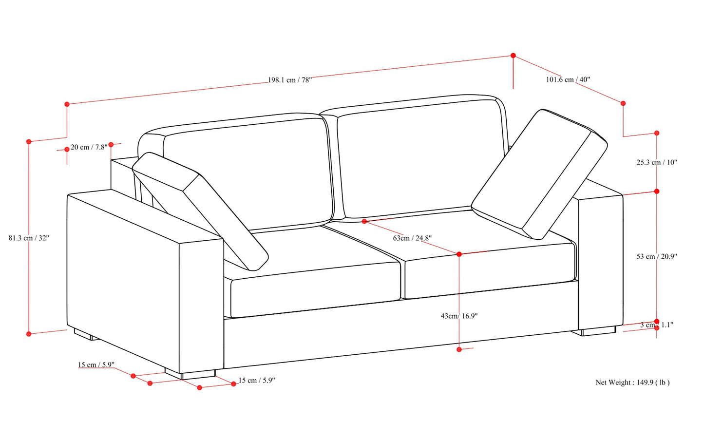 Cream Performance Fabric | Charlie 78 inch Deep Seater Sofa