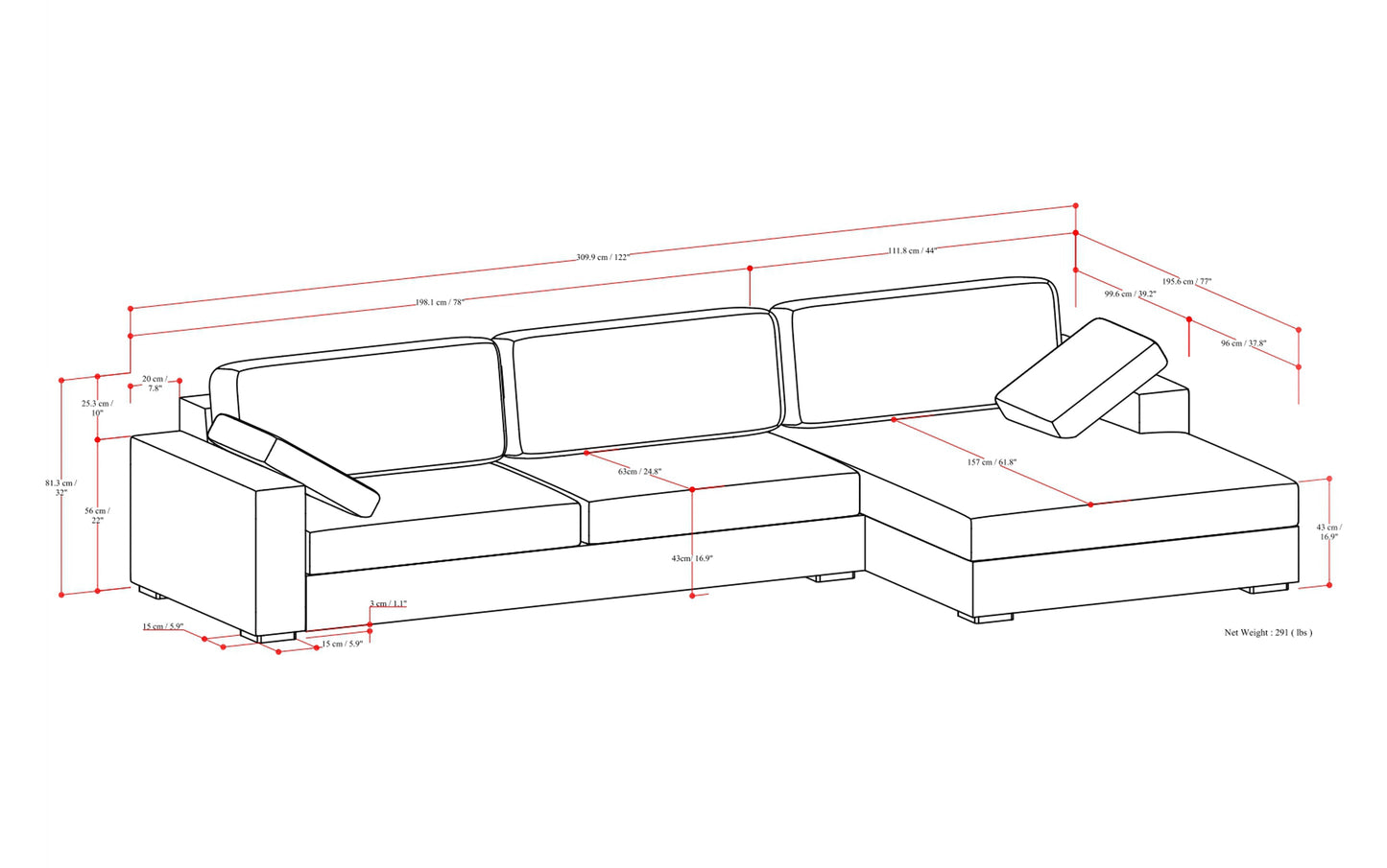 Pebble Grey Performance Fabric | Charlie Deep Seater Right Sectional