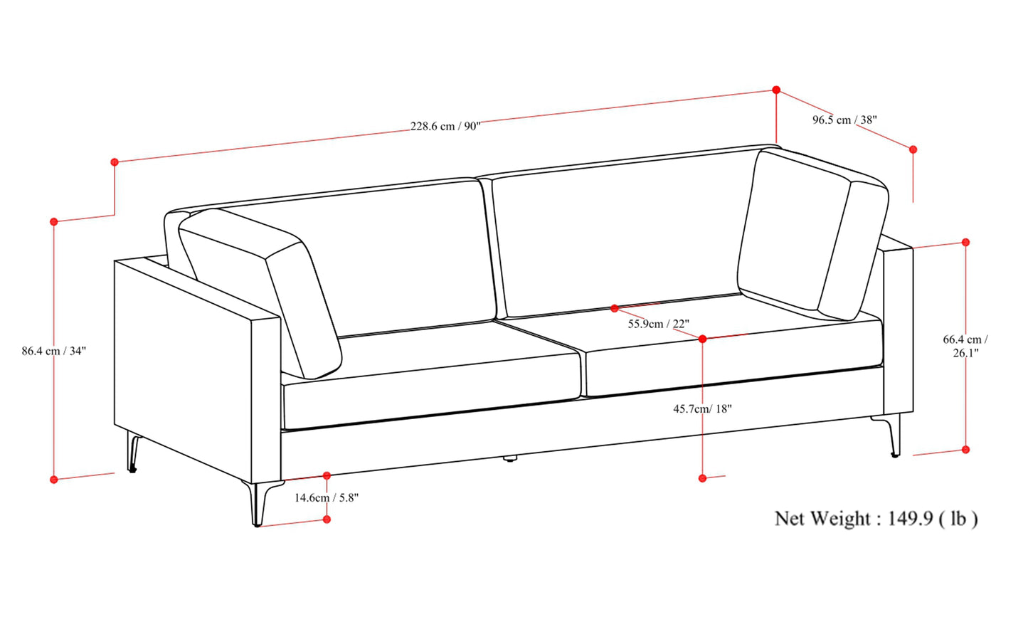 Cream | Ava 90 inch Mid Century Sofa