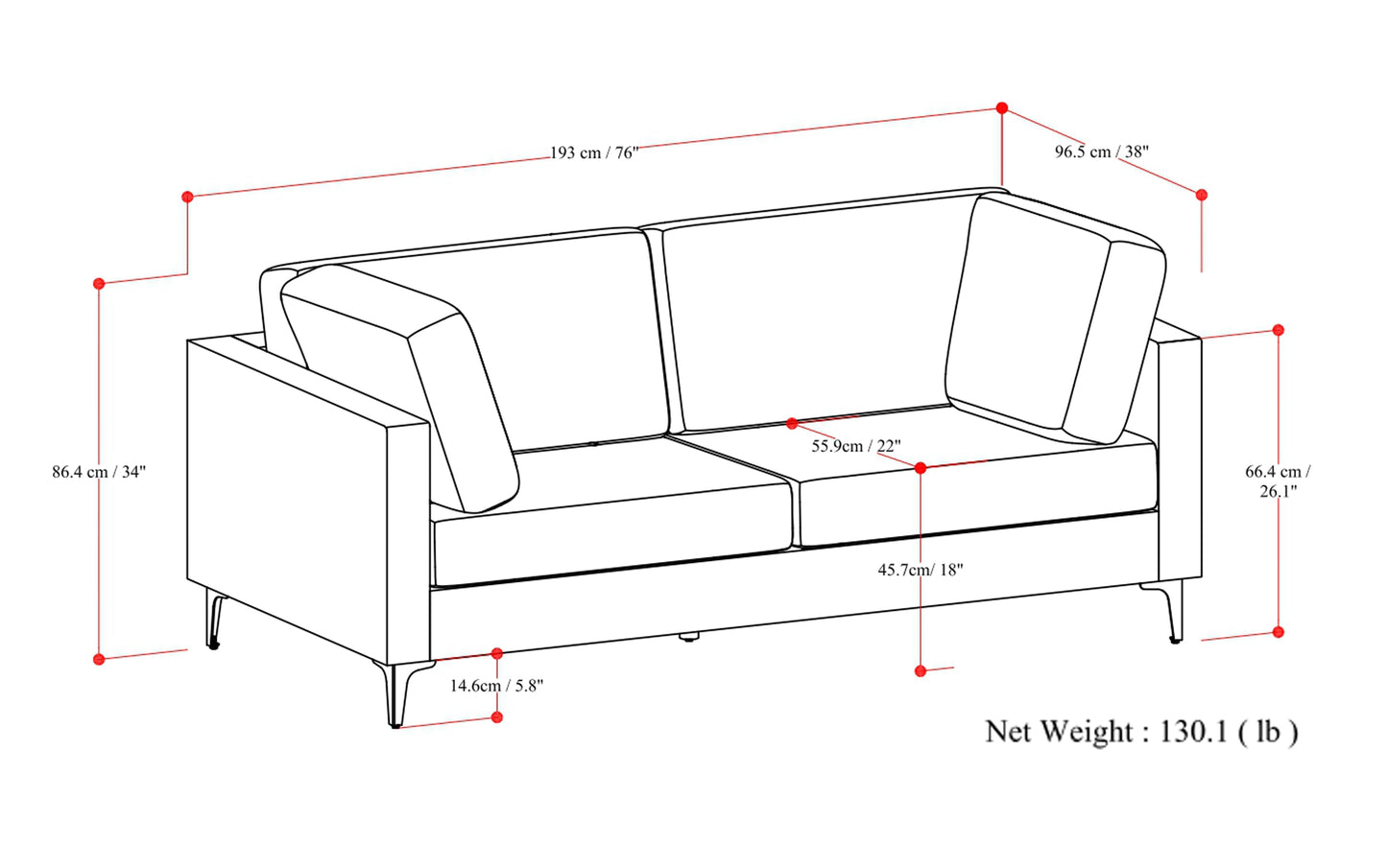 Cream Performance Fabric | Ava 76 inch Mid Century Sofa