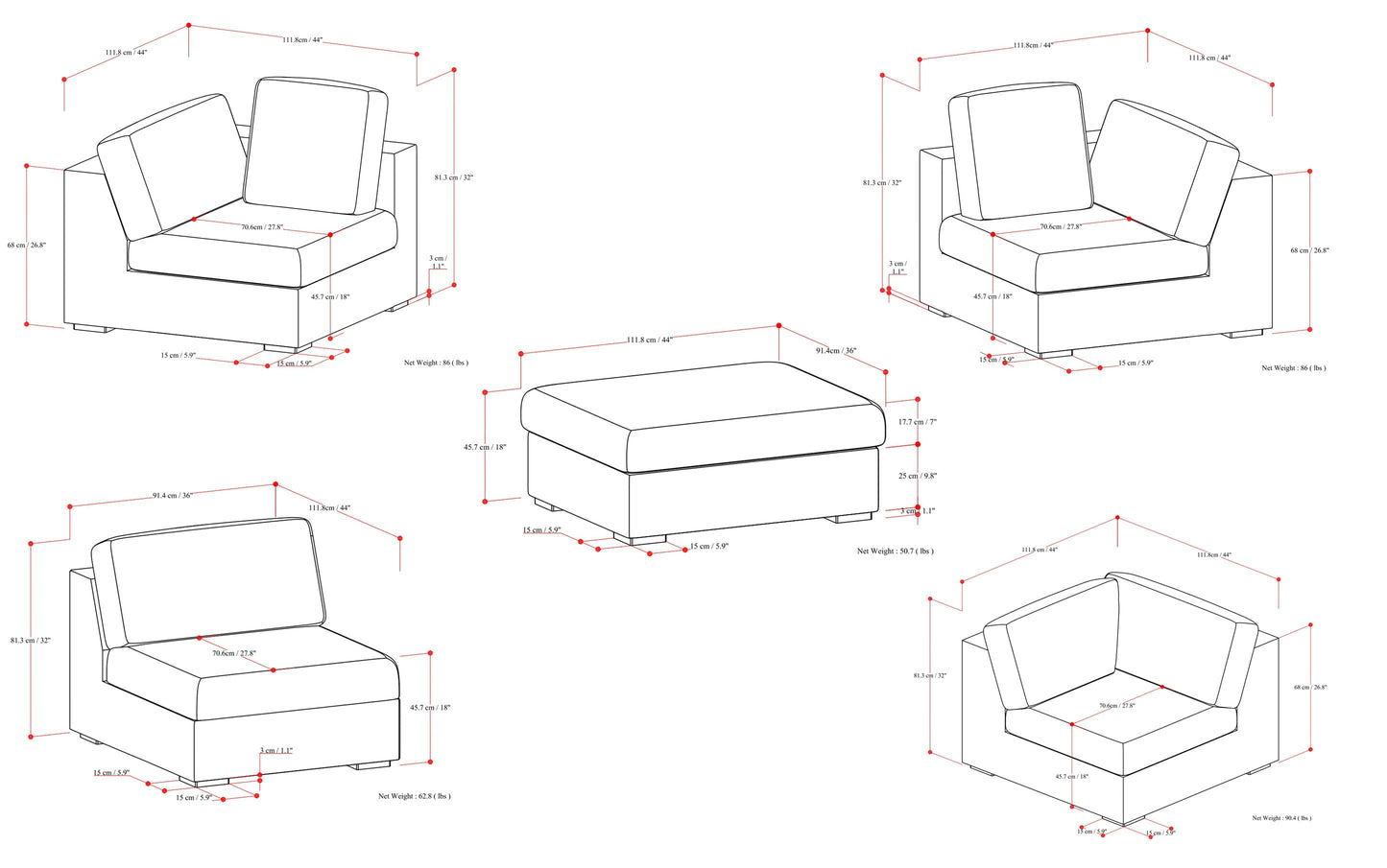 Jasmine Corner Sectional and Ottoman