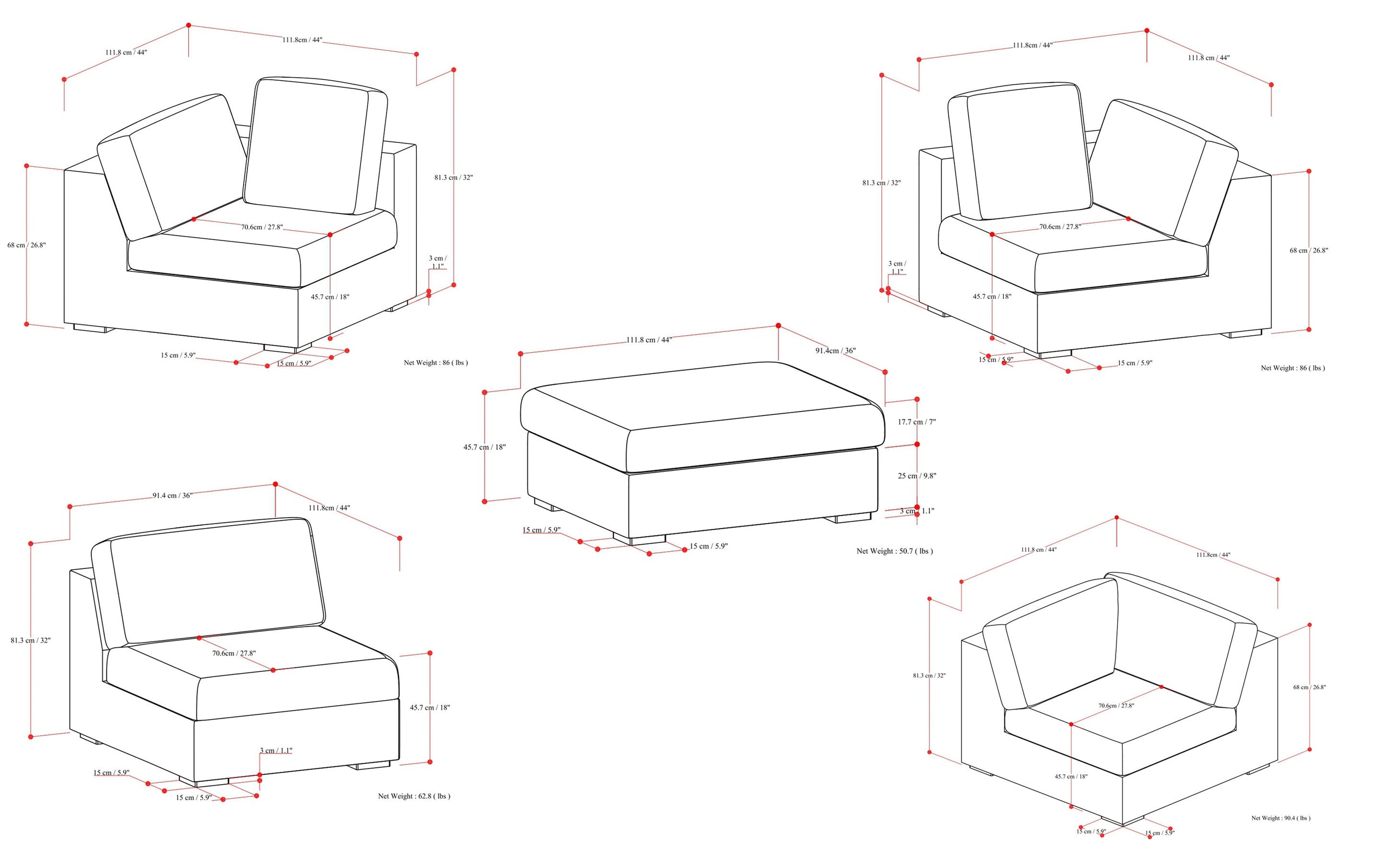 Jasmine Corner Sectional and Ottoman