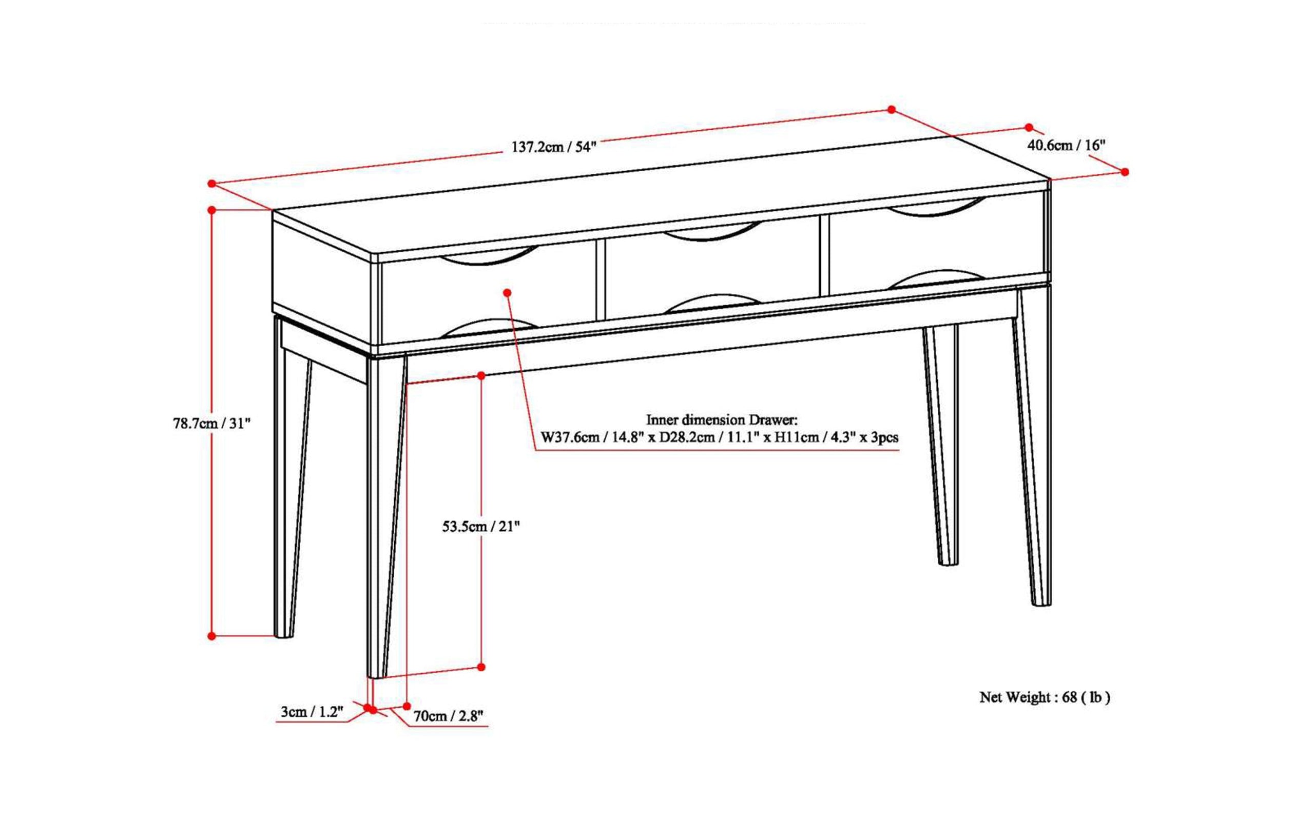 White | Harper 54 inch Console Sofa Table