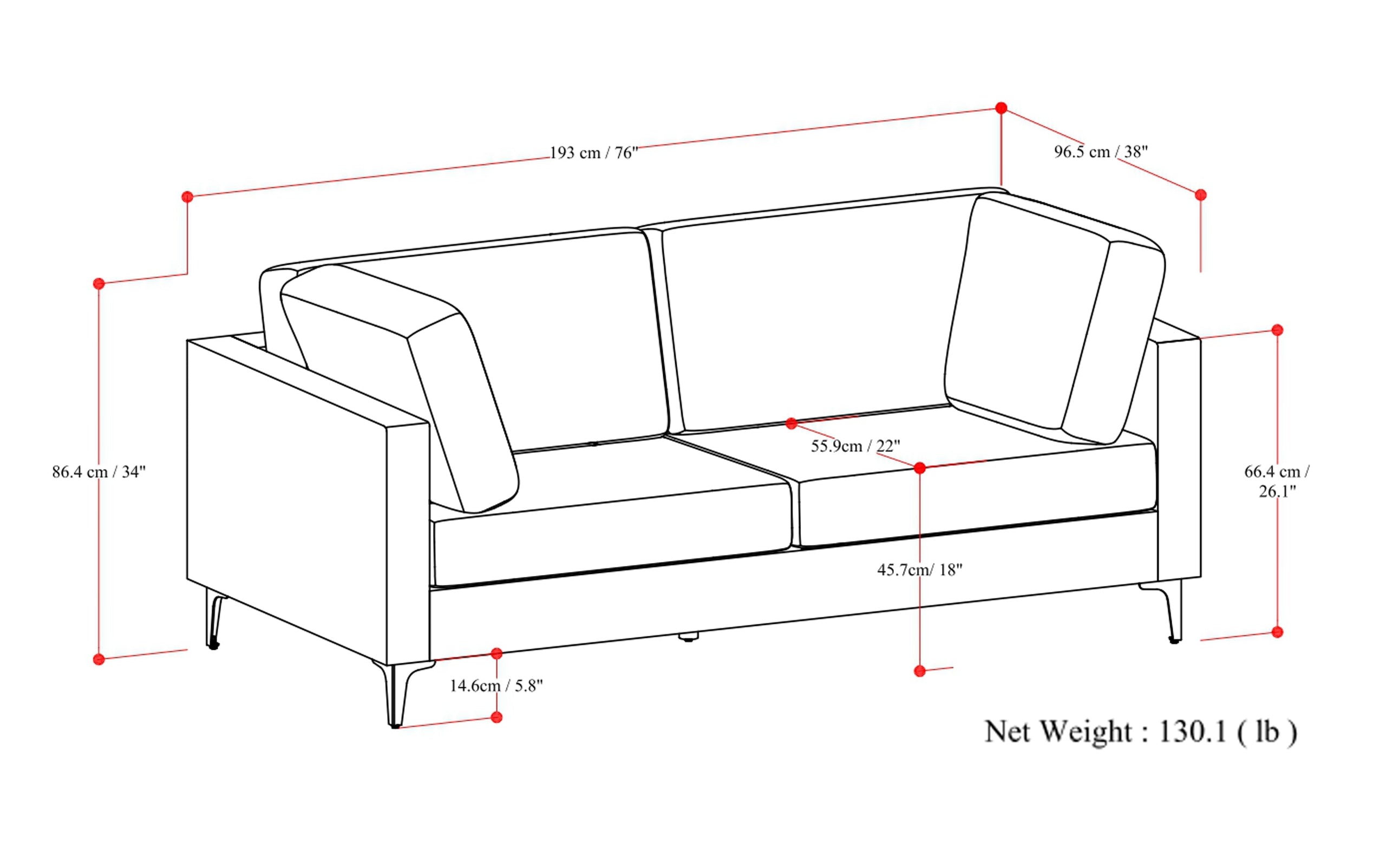 Pebble Grey Performance Fabric | Ava 76 inch Mid Century Sofa