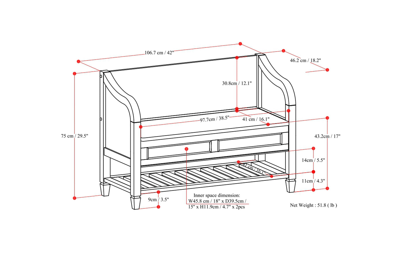 Chestnut Brown | Connaught Entryway Storage Bench with Shelf