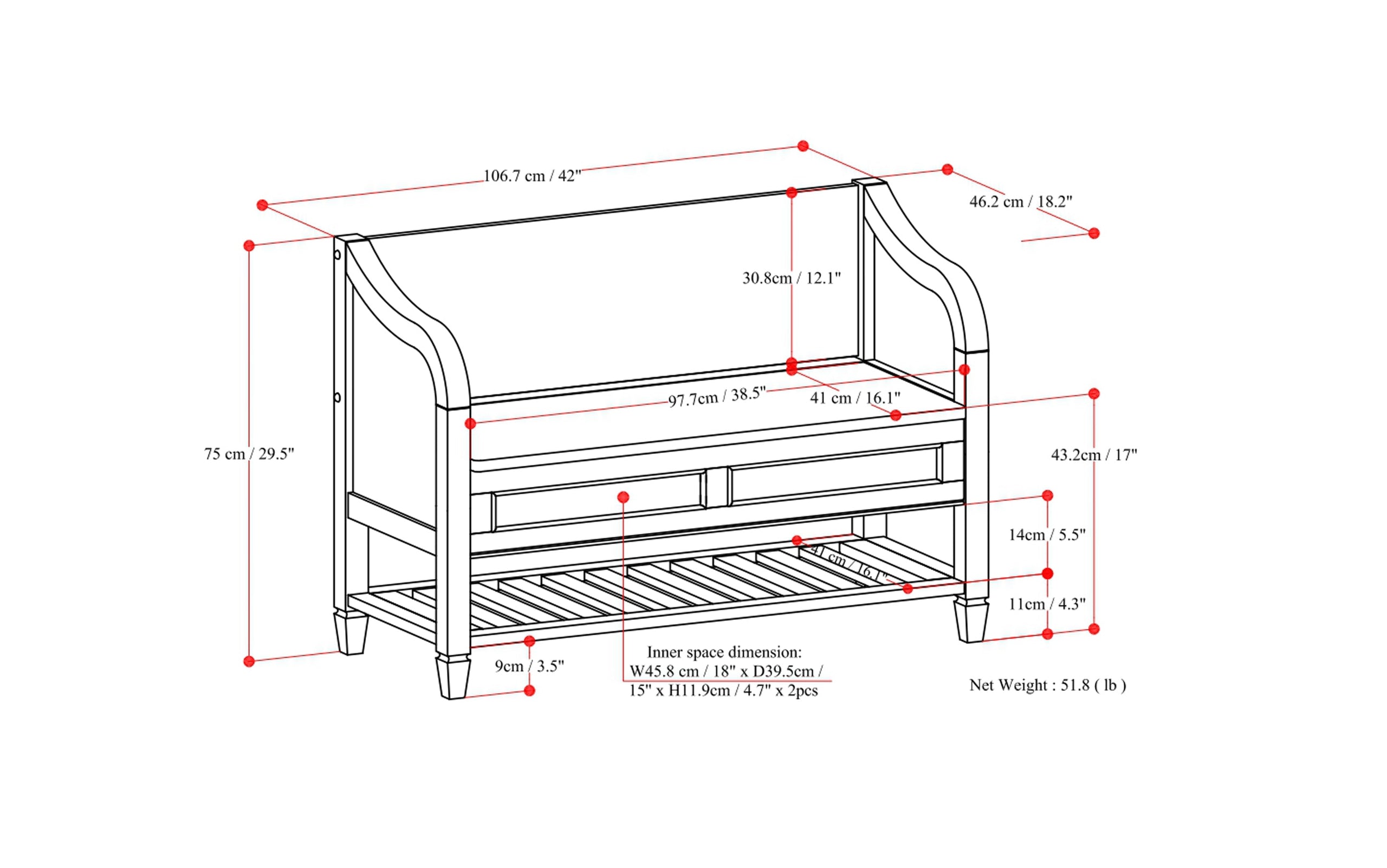 Chestnut Brown | Connaught Entryway Storage Bench with Shelf