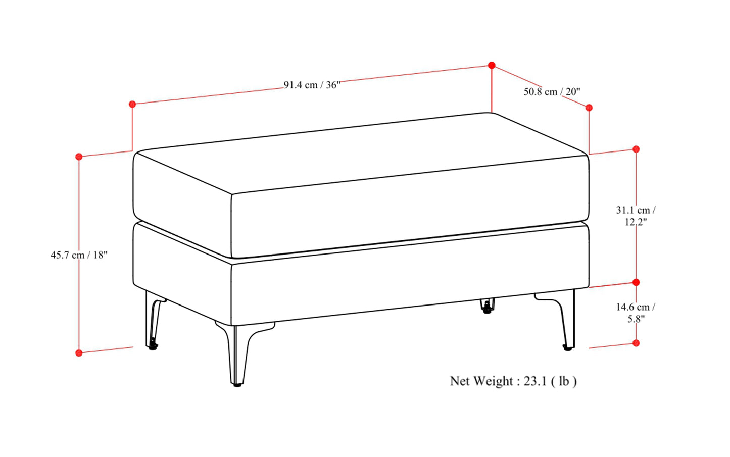 Cream | Ava Mid Century Ottoman