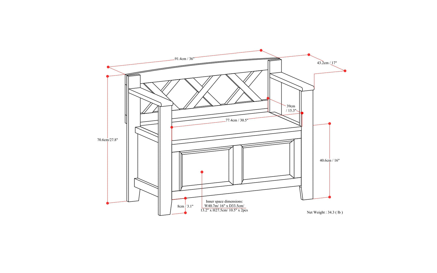 White | Amherst Small Entryway Storage Bench