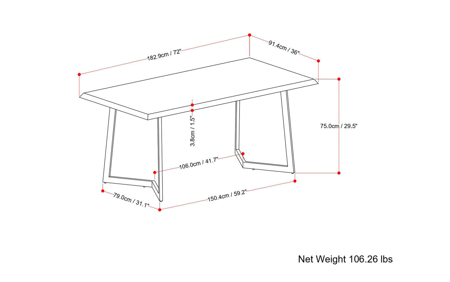 Light Brown | Watkins Dining Table with Inverted Metal Base