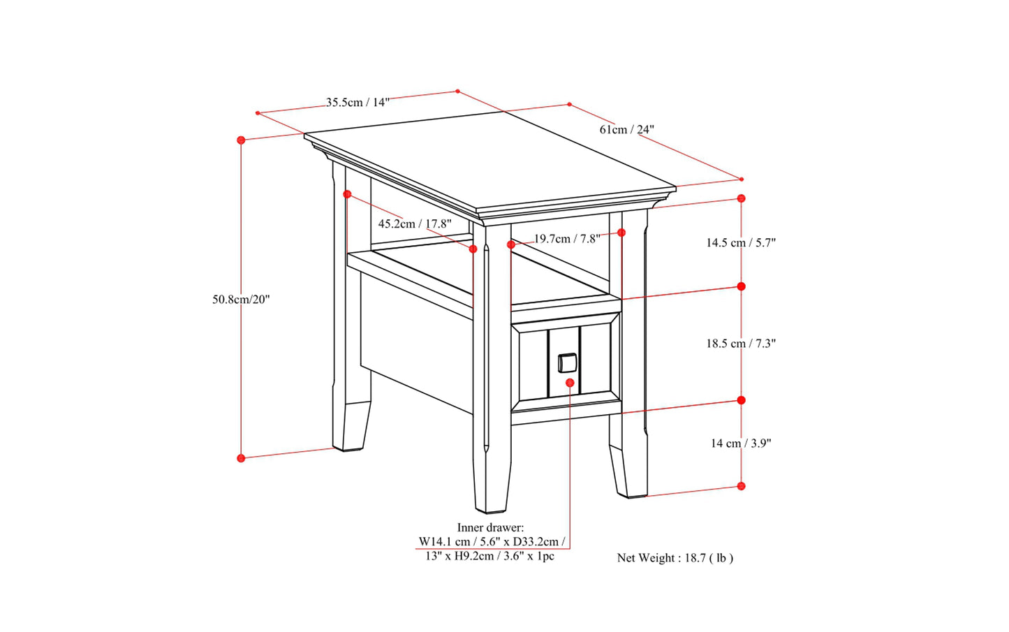 Acadian Narrow Side Table with Drawer