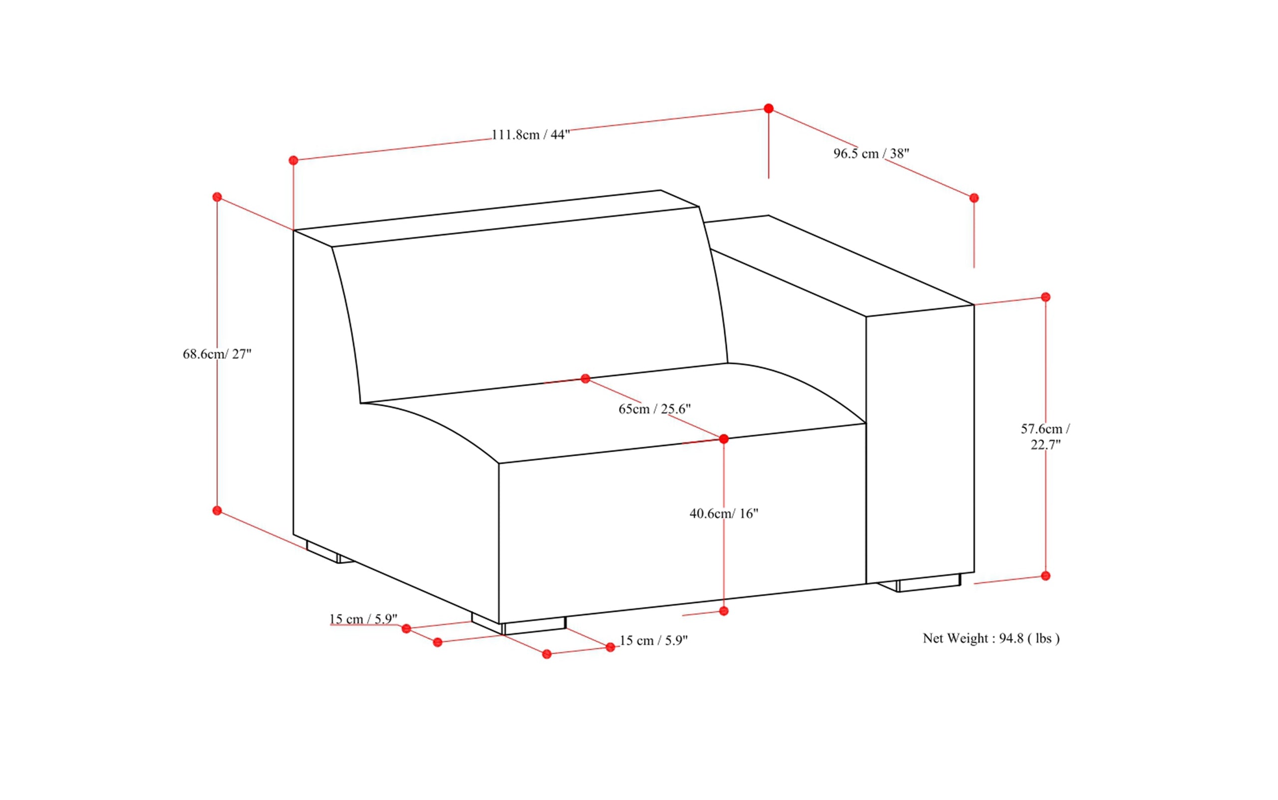 Pale Grey Performance Fabric | Rex Right Arm Module in Performance Fabric