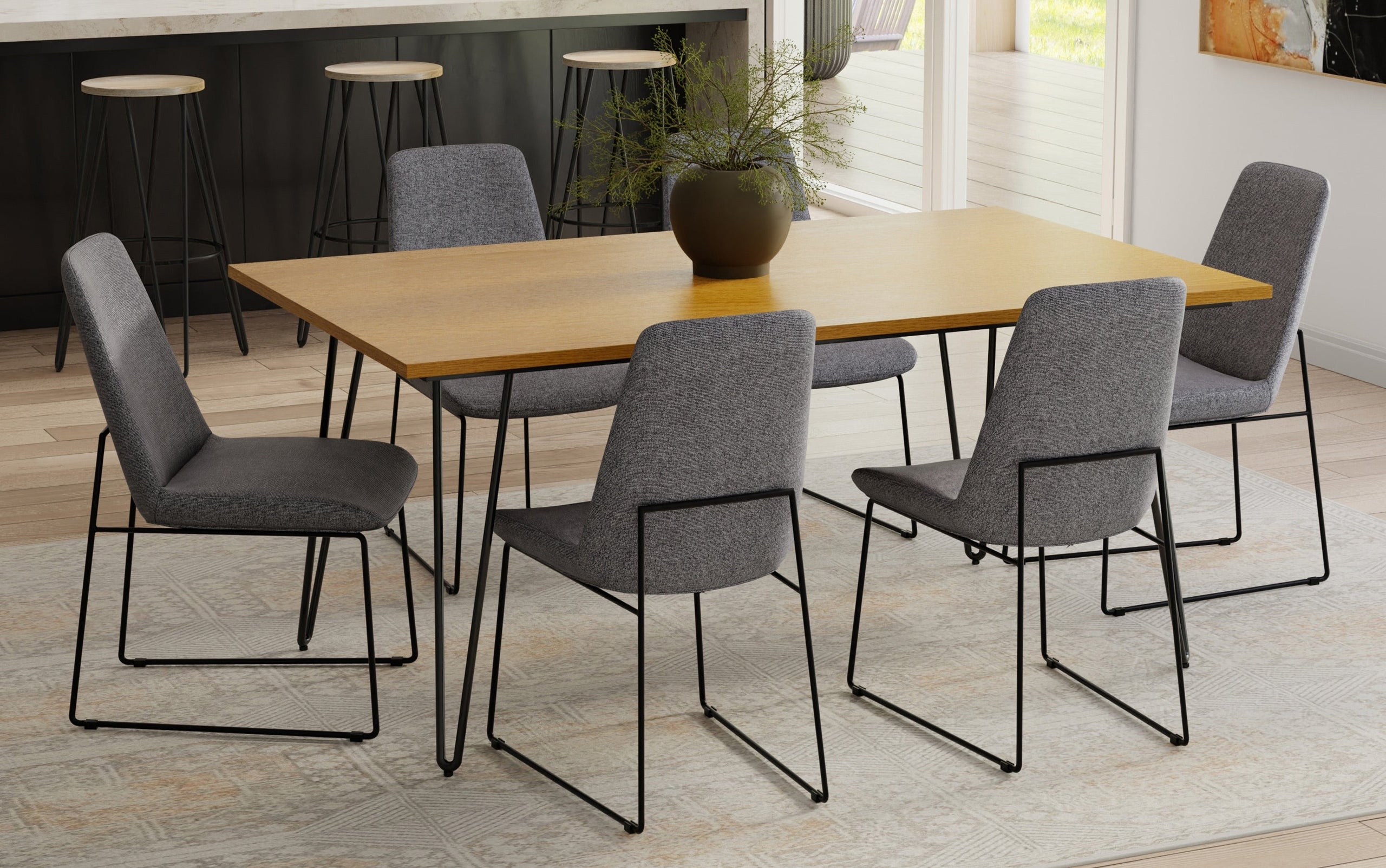 Grey Linen Style Fabric | Corina / Hunter 7-Piece Dining Set