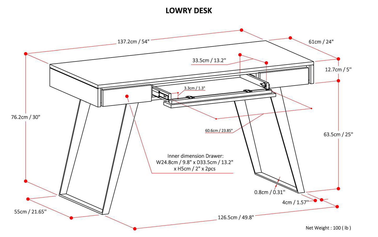 Distressed Hickory Brown Acacia | Lowry Desk