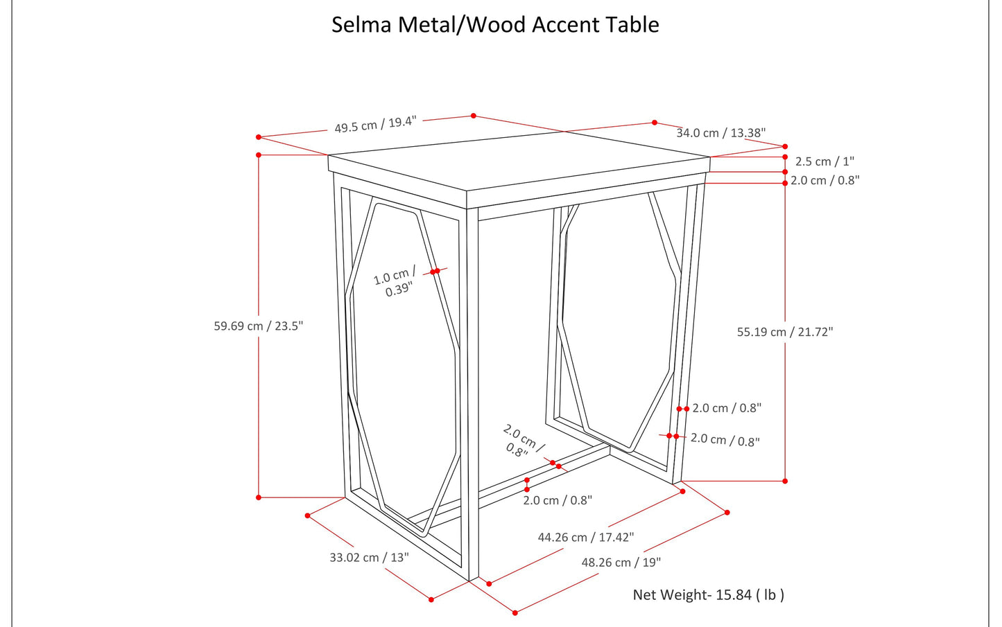 Cognac | Selma Metal/Wood Accent Table in Natural and Gold