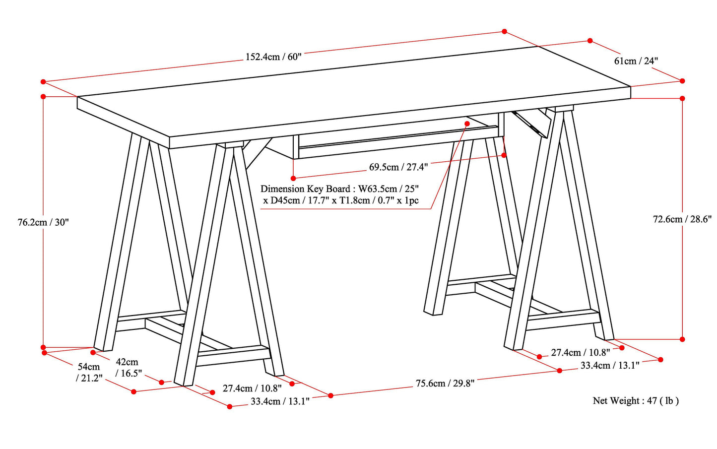 Dark Chestnut Brown | Sawhorse 60 inch Desk