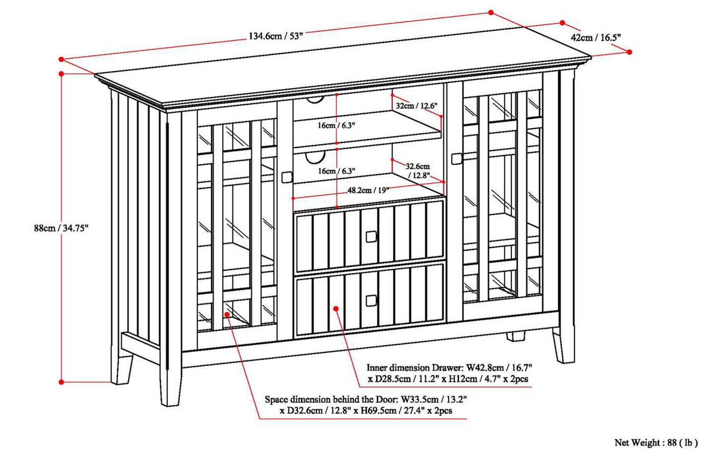 Black Solid Wood - Pine | Bedford Tall TV Stand