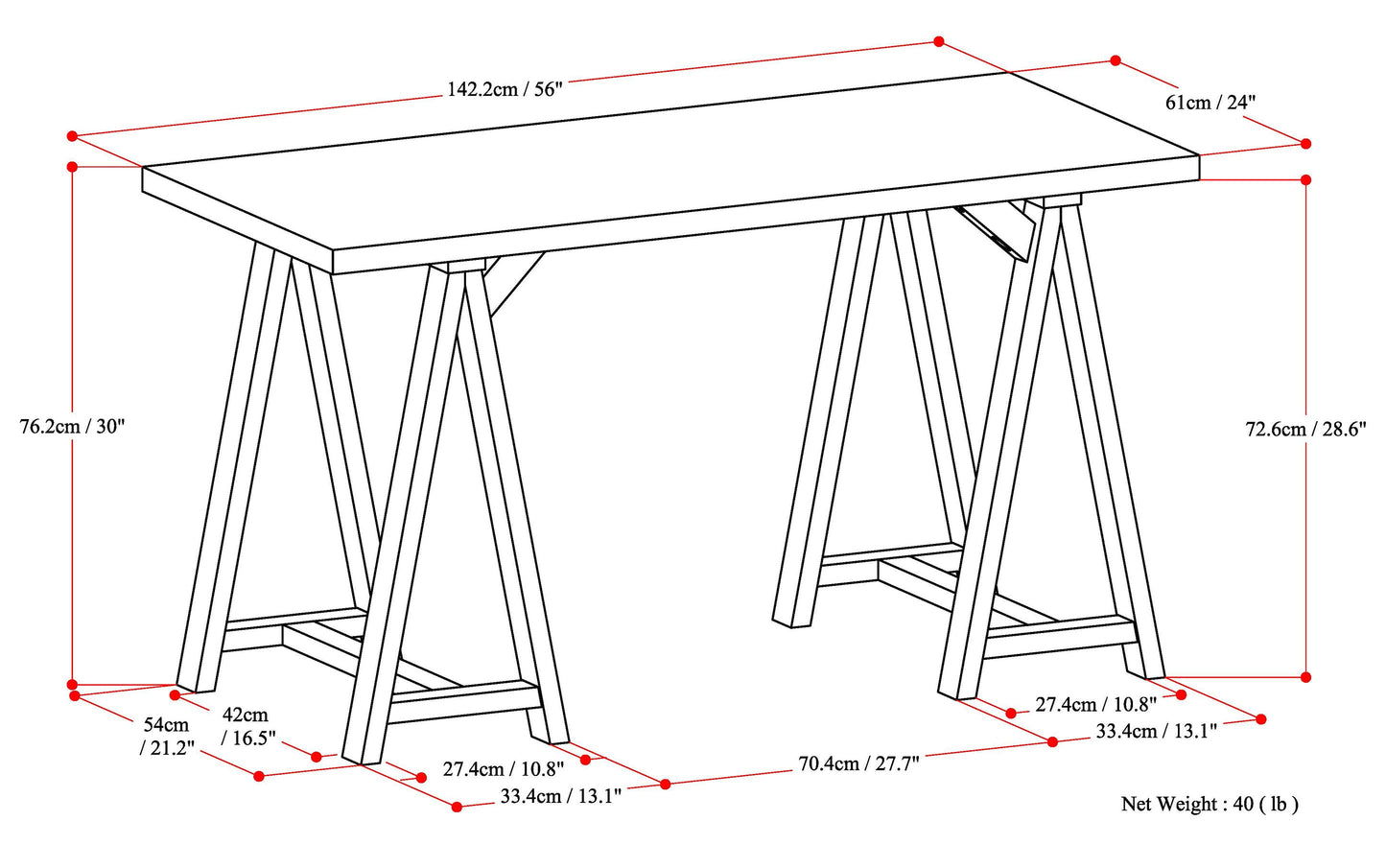 Medium Saddle Brown | Sawhorse Writing Desk