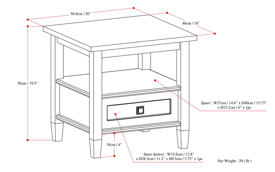 Fog Grey | Warm Shaker 20 inch End Side Table